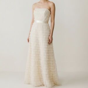 BCBG Maxazria cream Tulle Strapless Formal Gown Wedding Bride 50s Coquette Prom